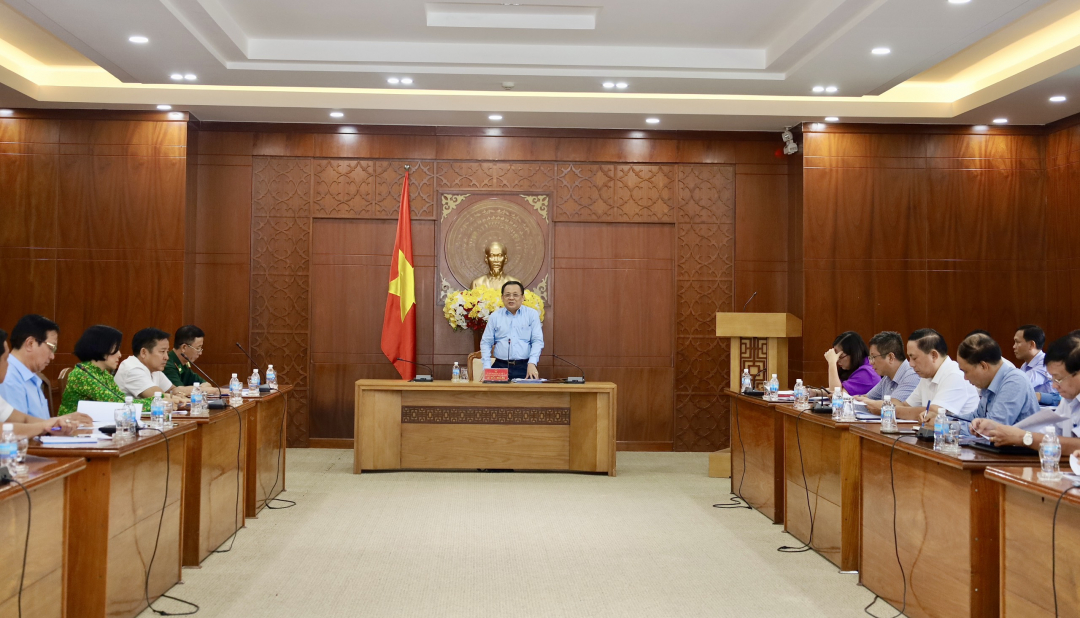 Đồng chí Lê Hữu Hoàng - Phó Chủ tịch Thường trực UBND tỉnh phát biểu kết luận cuộc họp